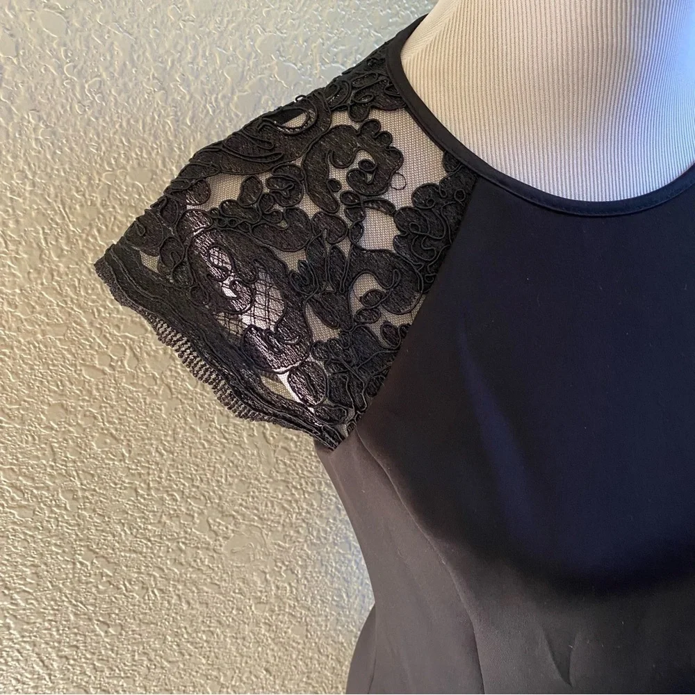 Vince Camuto Shift Little Black Dress Solid Short Length and Lace Cap Sleeves: 6 - Picture 3 of 10